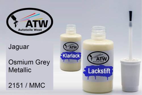 Jaguar, Osmium Grey Metallic, 2151 / MMC: 20ml Lackstift + 20ml Klarlack - Set, von ATW Autoteile West.